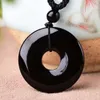 Natural Obsidian China Safety Buckle Pendant Donut Necklace Glamour Jewelry Fashion Accessories Hand Carved Amulet Gift