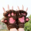 Mode-pluizige pluche handschoenen wanten poten handschoenen vrouwen meisje kinderen cosplay kat beer poot klauw halve vinger handschoen 14 kleuren kerstcadeau