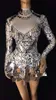 Sequins Rhinestone Party Dress Sexy Nightclub Crystals Stage Costumes Women Dj Singer Prom Performance Dress2789