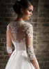 Vintage White Applique Lace Wedding Dresses With 3/4 Long Sleeves Sexy Illusion Deep V-neck Bridal Gowns Simple A-line Wedding Dress