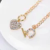 Woman Link Chain Bling Rhinestone Toggle Clasp Heart Romantic Love Pendant Short Necklace for Women Gift Iced Out Pendant Jewelry