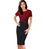 VFEMage Women Vintage Elegancki Colorblock Kontrast Kolor Patchwork Nosić do pracy Vestidos Business Party Office Bodycon Dress 1998 Y190514