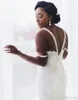 Robes de mari￩e de sir￨ne africaine Spaghetti cristal en cascade Ruffles Sweep Train Appliques robe de mari￩e robes nues vestiges de novia