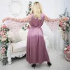 2020 Wedding Robes Sexy V-neck Long Sleeves Feather Ruched Satin Bridesmaid Robe Floor-length Custom Made Night Gown For Women