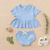 Baby Girls Solid Clothing Sets Summer Infants Short Sleeve Dress Top + PP Pants 2pcs/set Boutique Children Causal Outfits M1957