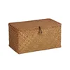 Woven storage basket square seagrass lined wardrobe sorting clothes sundries cosmetics CD underwear home seaweed box with cover