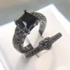 Venda quente vintage moda jóias 925 silverblack ouro encher princesa corte safira cz diamante casal anéis casamento casamento nupcial anel conjunto presente