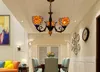 Vintage Tiffany Style Pendant Lamp European Stained Glass Multi-Head Chandelier for Living Room Hanging Light Fixture