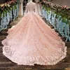 Robes de mariée de luxe robe de bal rose rougissant avec manches longues Illusion Top dentelle robes de mariée vintage avec couleur vraies photos sur mesure