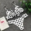 2019 Women Ribbed Swimsuit Vrouw Push Up String Bikini Sexy Micro Bikini Set Bathing Suit Black Polka Dots Swimwear5890962