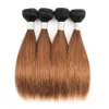 1B 30 Fasci di capelli castani Ombre con chiusura Radici scure 50 g / pacco 10-12 pollici 4 pacchi Estensioni dei capelli umani lisci brasiliani