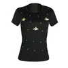 レディースデザイナーTシャツプラスサイズの女性の服の弾性ビーズ蜂の装飾夏のTシャツの丸い襟付き