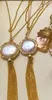 Envío Gratis nobile naturale della gioia blanco rosa barroco Japón perla moneda collare colgante largo DE ORO 9 K