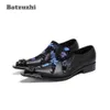 Batzuzhi Western Fashion hommes chaussures métal Cap orteil noir en cuir véritable chaussures habillées pour hommes sans lacet formel affaires chaussure hom