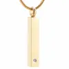 Inlay Zircon Golden Stainless Steel Bar Cremation Urn Pendant Engravable Keepsake Memorial Jewelry For Ashes1945