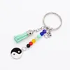 7 чакр Кольца для ключей Natural Energy Stone Tai Chi Сплетни Йога Keychain Женщины Йога Фитнес Key Chain кисточкой Аксессуар на мешки подарка ювелирных изделий