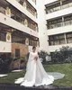 2020 равнина разработанные атласные свадебные платья скромные с длинным рукавом Beteau Deckline Cour route Bridal Plocks Formate Robe De Mail