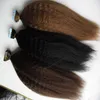 Bande droite crépus dans l'extension de cheveux humains vrais cheveux grossiers Yaki Remy 16-24 pouces Extension de cheveux adhésifs 40 pièces