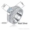 YHAMNI 100% настоящие кольца из стерлингового серебра 925 пробы, набор сердец и стрел, 1 карат, обручальные кольца с бриллиантами CZ для женщин, двойное обручальное кольцо MR12173