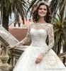Nouvelle robe de bal robes de mariée col transparent dentelle appliques à manches longues Illusion Dubaï arabe modeste robes de mariée robes de novia
