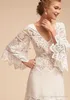 Elegante Witte A-lijn Kanten Trouwjurken 2020 Klok Mouw Grote Maten V-hals BHLDN Volledige Lengte Kant Chiffon Boheems Bruiloft Bruids251Q