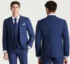 Nieuwe Blauwe Bruidegom Tuxedos Peak Revers Groomsman Bruiloft 3 Stuk Suit Mode Heren Business Prom Party Jacket Blazer (Jack + Pants + Vest)