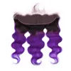 Ombre Purple Brazilian Human Hair Body Wave Wavy 2Bundles with Frontal 3Pcs Lot #1B/Purple Ombre Lace Frontal Closure 13x4 with Bundles