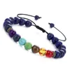 Kittenup Männer Frauen 8mm Lava Rock 7 Chakra Perlen Armband Geflochtenes Seil Diffusor Armband Armreif Naturstein Modeschmuck233N