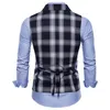 British Style Men's Plaid Business Suit Vest Men Cotton Cardigan Slim Vest For Male Black Red Green Spring M-4XL