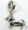 Alta qualità reale S925 argento sterling cavallo unicorno ciondola ciondolo ciondolo adatto per braccialetto Pandora fascino di perline fai da te con piatto d'oro287i