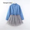 Meninas Vestidos Bebê Princesa Denim Vestido Verão Boutique Vintage Vestido Vintage Sleeve Tutu Tulle Vestidos Designer Casual Party Dance Vestidos B6402