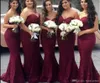 2020 Elegant Burgundy Sweetheart Lace Mermaid Cheap Long Bridesmaid Dresses 2020 Wine Maid of Honor Wedding Guest Dress Prom Party Gowns