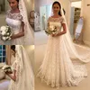 Charming Short Sleeves Lace Wedding Dresses Sheer Bateau Neck A Line Plus Size Bridal Gowns Sweep Train robe de mariée