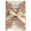 リボン封筒を持つ豪華なゴールドレーザーカットの結婚式の招待状カード紙はハロウィーンパーティーの結婚式の装飾をカスタマイズしますxd20162