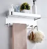 Bathroom Shelf Aluminum Black Corner Shelf Square Bath Shower Shelf Wall Mounted Storage Organizer Rack with Hooks and Towel Bar226B