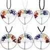 6 Styles 7 Chakra Tree of Life Halsband Ametist Quartz Chips Hänge Regnbågshalsband Flerfärgat Wisdom Tree Natursten Halsband