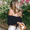 2019 mode kvinnor utanför axelskörd topp långärmad sommar vit skjorta blus slash neck lace-up backless crop top