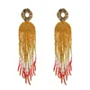 4 color Bohemian with Alloy Resin Beads Long Tassel Drop Dangle Earrings for Women Statement Party Jewelry