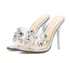 Hot Sale-Transparent Heel Mules Clear Sandals Silver Wedding Shoes Come With Box Size 35 to 40