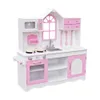 Dzieci Drewno Kuchnia Zabawki Gotowanie Udawaj Play Zestaw Maluch Drewniany Playset z Kitchenware Pink