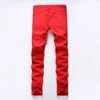 Голеностопного Zipper мужские джинсы Тонкий прямой Проблемные Hole рваные джинсы Мужчины Черный Белый Красный Тощий Jogger Брюки Мужской конструктор для брюк