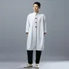 Chinese Ethnic cotton flax comfortable long gown robe Linen Style men's windbreaker folk style Folk cotton and linen Comfortable Clothing