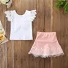 BABY SETS roupas menina do laço 2019 da luva New Verão Crianças Lace Curto Camisetas + rosa Lace Saias 2 Pcs Set Crianças Moda Kids Clothing BY0999