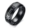 Anneau de signe médical diabétique de 8 mm en acier titane pour hommes et femmes, anneau de rappel médical, anneaux bijoux 2779853
