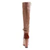 Gorąca Sprzedaż - Nowe Buty Mody Wskazane Toe Chunky Heel Brown Kamień Wzór Wysokie Obcasy Zimowe Kobiety Kolean High Boots Roman Women Shoes