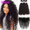 3 pacotes com fechamento frontal de renda 13X4 brasileiro crespo encaracolado cabelo virgem tecer cabelo ondulado 4 peças/lote