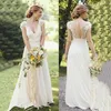 Short Sleeves V neckline Lace Top Chiffon Skirt Vintage Wedding Dresses with Lace Boho Bridal Dresses 2020 luxury wedding dress