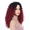 16 tum ombre svart färgmedium peruker röd afro kinky lockigt syntetisk peruk för kvinnor värmebeständigt för afrikansk amerika hår