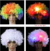 LED Light Headgear Flash Explosion Head Wig Prom Clown Clown Fans Carnevale Parrucca cappello cappello Fan Copricapo Adulto Bambino Capelli ricci oggetti di scena regali