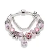 Nieuwe roze kristallen armband voor pandora bloem hanger glas kralen armband vlinder set CZ diamant sieraden met originele doos